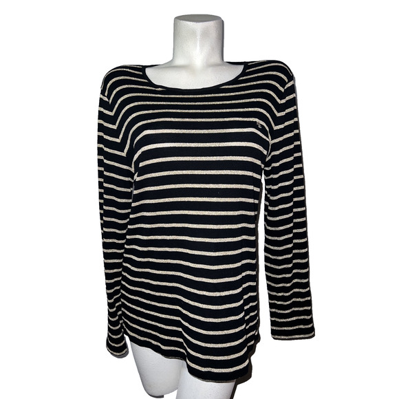 Lauren Ralph Lauren Tops - Lauren Ralph Lauren Top Womens Sz XL Black Gold Metallic Sparkle Stripe LS Shirt